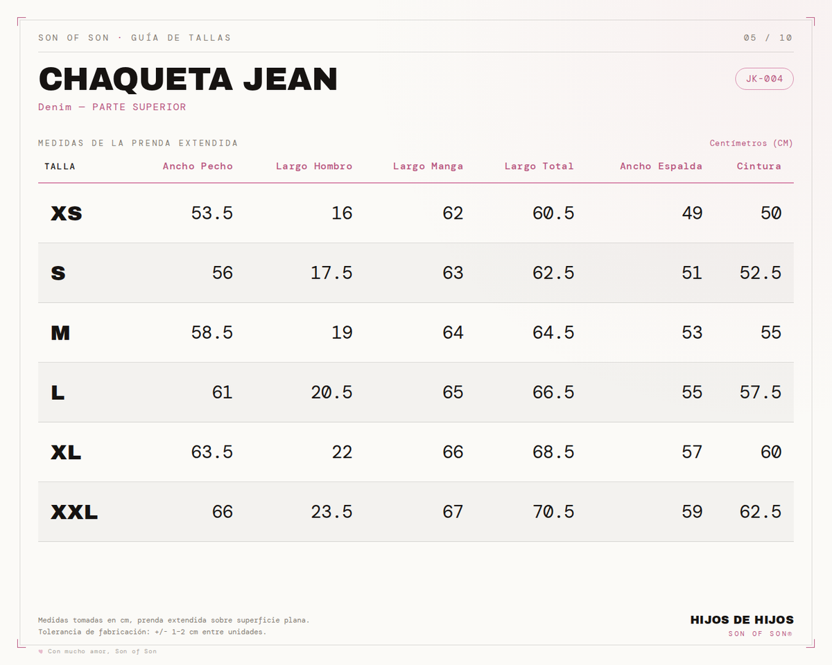 Guía de tallas de SOFS Denim Jacket — Light Blue