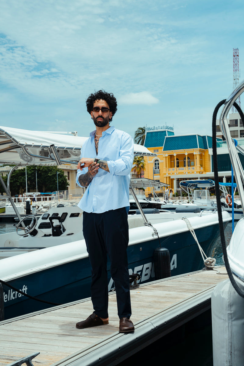 Ledger Striped Shirt Classic Fit  — White/Blue