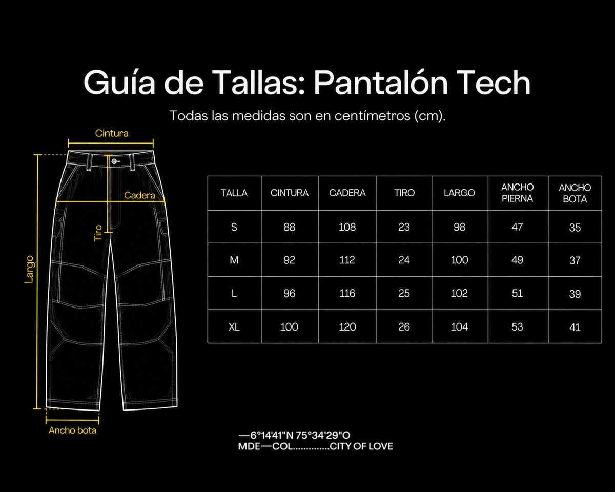 Guía de tallas de Axis Tech Pant — Black