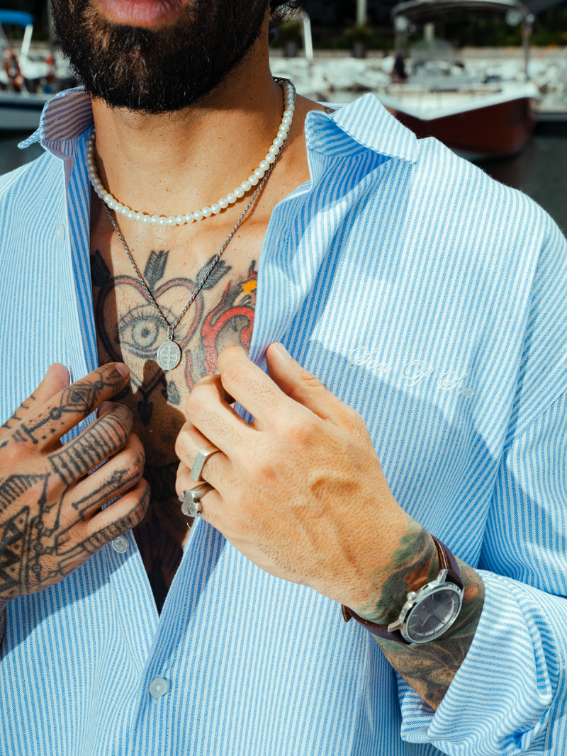 Ledger Striped Shirt Classic Fit  — White/Blue