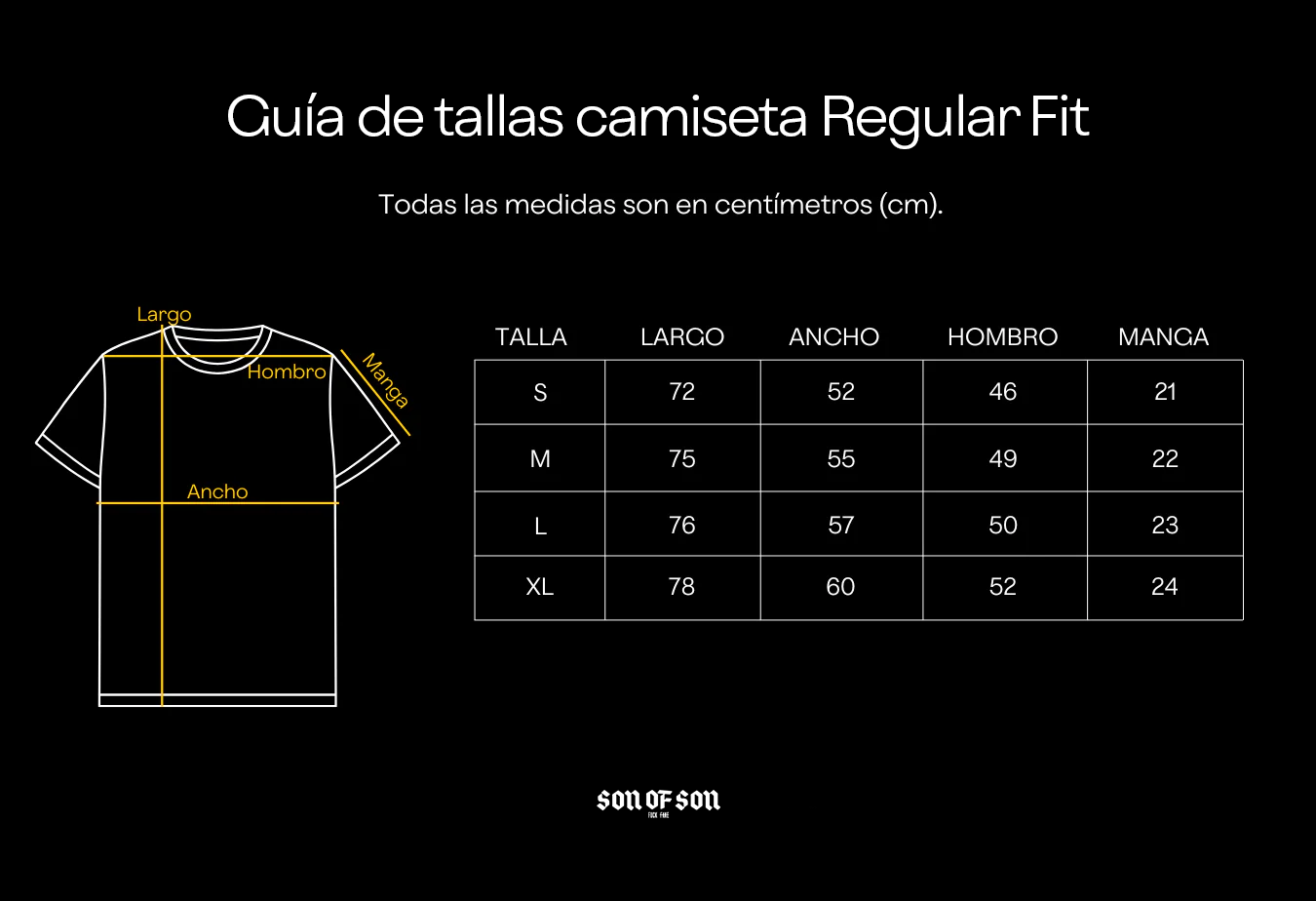 Guía de tallas camiseta Regular Fit
